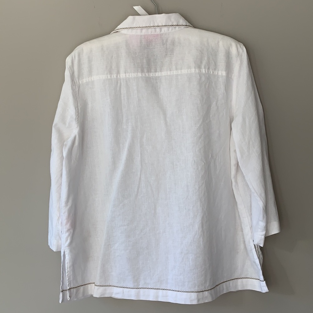 Pappagallo Embroidered White Linen Blend 3/4 Sleeve Blouse EUC Like New - Picture 3 of 9